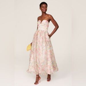 Monique Lhuillier Pink and Cream Strapless Dress